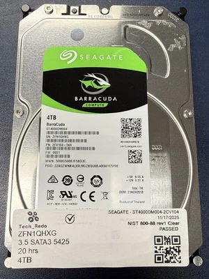 Seagate ST4000DM004 BarraCuda 3.5" SATA 5400RPM  4TB Internal Hard Drive - Image 1 of 3