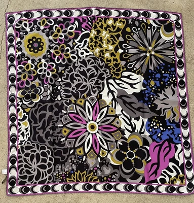 EMILIO PUCCI Large Silk Abstract Floral Silk Scarf Rolled Edges ITALY 100% AUTH - Image 1 of 4