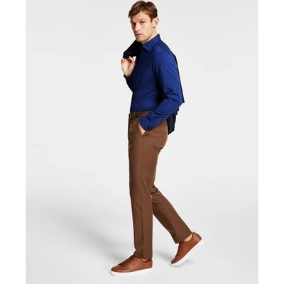 Pantalones de vestir Michael Kors para hombre 33x32 marrón frente plano pierna recta mayor nuevos con etiquetas Foto 1 de 4