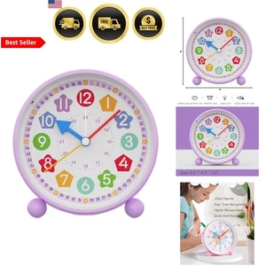 Kids Learning Clock Teaching Alarm Clock Educational Silent Night Light Purple - Picture 1 of 9