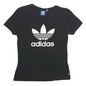 Adidas Damen T-Shirt schwarz Grafik UK 10 Kurzarm Rundhals Logo - Bild 1 von 6