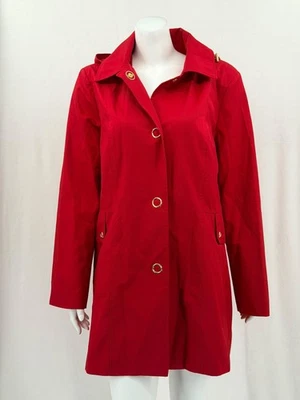 Chaqueta Anne Klein para mujer grande roja con capucha gabardina de lluvia herrajes dorados 143155 Foto 1 de 4