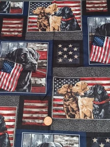 Americana Dog Fat Quarter Cotton Fabric Patriotic USA Flag 22 x 18" - Picture 1 of 4