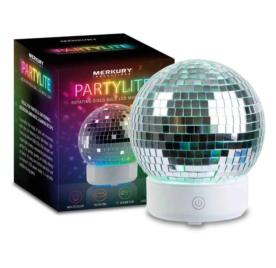 LED Rotating Mirror Disco Ball Table Lamp, Color-Changing Party Light - Image 1 of 4