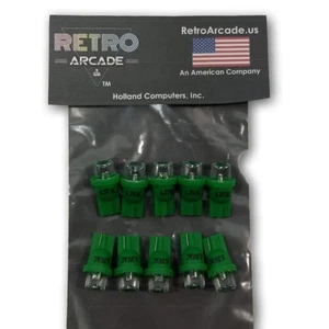 10 Pack Pinball replacement bulb LED 6.3 volt AC, 555 clear wedge base T10 Green - Picture 1 of 2