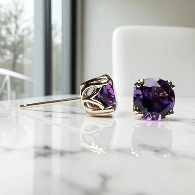 Tachuelas de filigrana de doble punta de oro de 14 k amatista natural AAA 4 mm 5 mm 6 mm 8 mm unisex Foto 1 de 4