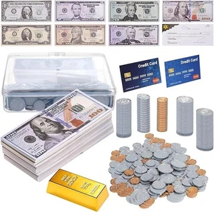 Dinero de juego educativo para niños 485 piezas de billetes y monedas para el aprendizaje de matemáticas nuevo - Imagen 1 de 6