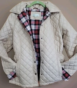Harve Benard Women's M Ivory Quilted, Flannel Lined Barn Jacket, Removable Hood  - Picture 1 of 24