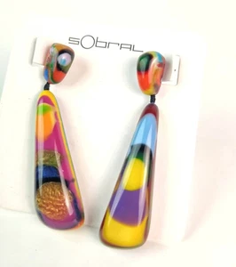Sobral Kandinsky Gleine Multicolor Dangling Post Artist Made Earrings - Picture 1 of 6