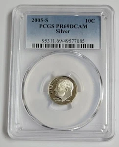 PCGS 2005-S PR69DCAM 90% Silver Dime BEAUTIFUL PROOF WITH A MIRROR FINISH - Picture 1 of 4