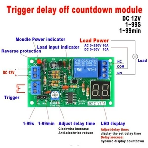 DC12V LED Countdown Timer Delay Relay Switch Module Automatic Off Control - Picture 1 of 9