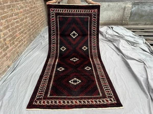 4x9 Vintage Afghan Baluchi Läufer Teppich, Handgewebte Wolle, Geometrisch Tribal Area Rug - Bild 1 von 11