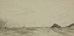 SCHIFF YACHT SEGELN VOR DER KÜSTE VIGNETTE TINTE ENG SCH C1860 - Bild 1 von 1