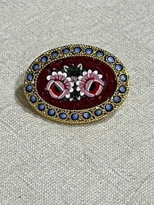 Rare 1 1/2" Italian Micro Mosaic Brooch. Stamped "Italy" - Picture 1 of 4