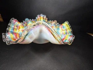 ANTIQUE VICTORIAN RUFFLED ART GLASS BRIDES BASKET BOWL - Picture 1 of 24