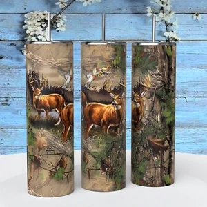 20oz Custom Tumbler / Hunting Camo White Tail Deer - Picture 1 of 4