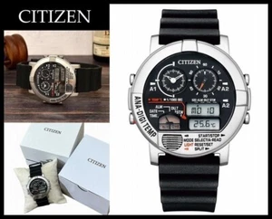 CITIZEN Ana-Digi Temp JG2101-78E Black Silver Reproduction Men Watch in Box - Picture 1 of 12