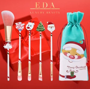 5-Piece Christmas Makeup Brush Set Eyes & Face Special Cute Holiday Gift Bundle - Picture 1 of 5