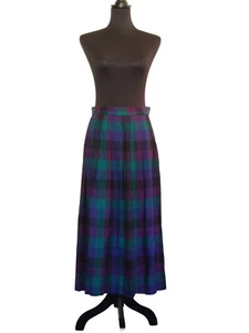 Vintage David Brooks Womens Plaid Pleated Wool Skirt Sz12 Purples Green & Black - Picture 1 of 15