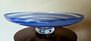 Große Wirbel Glas Herzstück Fuß Schale Platte mundgeblasen - Bild 1 von 6