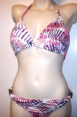 NEW Gideon Oberson GOTTEX swimsuit halter bikini pink purple 12 top and 8 bottom - Image 1 of 2