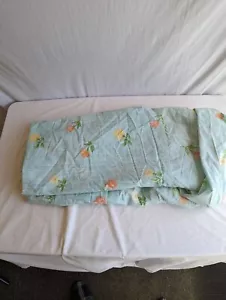 Vintage Single Bed Valance 1970s Floral Print Turquoise - Picture 1 of 3