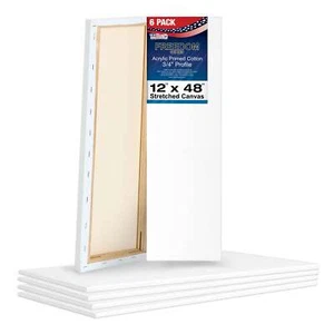 6 Pack of U.S. Art Supply 12" x 48" Acrylic Primed Cotton Stretched Canvas - Picture 1 of 5