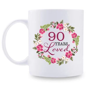 90th Birthday Gifts for Women - 90 Years Loved with A Garland Birthday Mug - ... - Picture 1 of 6
