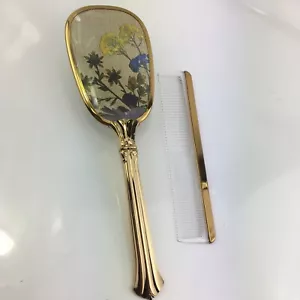 Vintage Unbranded Brush and Comb Set Gold and Silver Flowers Made in USA - Picture 1 of 6