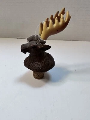 Topper de botella de vino de corcho con cabeza de alce 4" de Ganz Foto 1 de 4