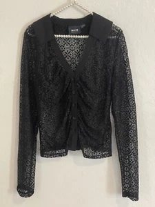 maeve by anthropologie Size L Black Lace Top With Collar - Picture 1 of 3