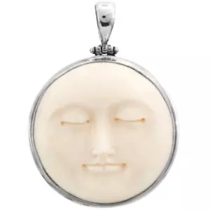 "Ciondolo Sterling Argento 925 Intagliato a Mano Luna Faccia Luna Bisonte Intaglio Osso, 1 3/4" - Foto 1 di 3