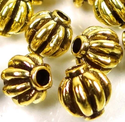 20 cuentas budistas antiguas espaciadoras de melón de linterna de peltre dorado de 7 mm Foto 1 de 4