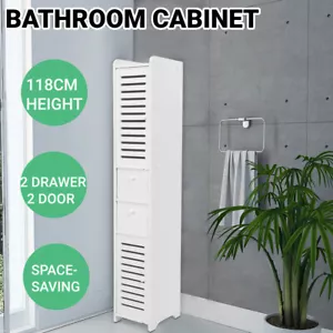 118CM Bathroom Storage Cabinet Organiser Cupboard Shelf Tall Slim Laundry Toilet - Picture 1 of 12
