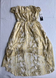 Neu mit Etikett My Michelle trägerloses High-Low gelbes Schlangenleder Sommerkleid Junior Medium - Bild 1 von 12