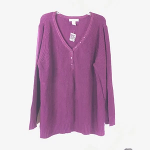 NWT Roamans Catalog Womens Henley V Neck Sweater Plus Sz 1X Maroon Red Tunic - Imagen 1 de 7