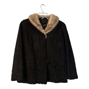 Eatons Canada Fur Salon Coat Small Black Persia Curl Lambs Wool Mink Fur Collar - Picture 1 of 10