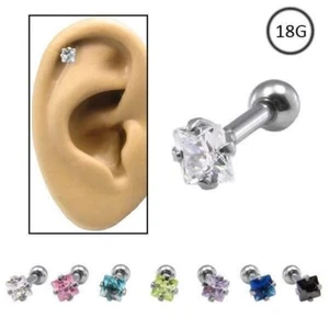 Ear Cartilage Helix Tragus Piercing Ring 316L Surgical Steel 3mm Square CZ 18G - Picture 1 of 1