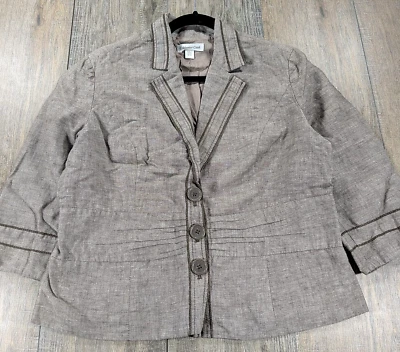 Chaqueta Blazer Coldwater Creek Para Mujer 14 Pequeña Marrón Mezcla de Lino Manga 3/4 Preparación Foto 1 de 4