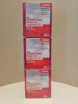 3 New Imation 25 Pack CD / DVD Jewel Cases Slim Line Storage Five Neon Colors - Image 1 of 4