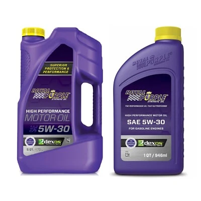 Royal Purple Multi-Grade 5W-30 High Performance Motor Oil 5 Qt Jug & 1 Qt Bottle Foto 1 de 4