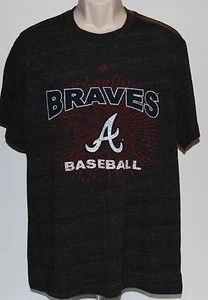 MLB Atlanta Braves Majestic 2 Sided Men's XL Distressed Black T Shirt - Picture 1 of 5