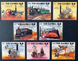 GAMBIA HISTORIC LOCOMOTIVES DISNEY STAMPS SET 1987 MNH MICKEYS 60TH TRAIN RAIL - Picture 1 of 1