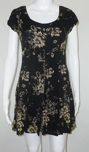 Vintage 90s All that Jazz Floral Mini Dress Cottagecore S Black Short Sleeve - Picture 1 of 4