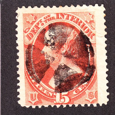 US O102 15c Interior Department Used F-VF appr SCV $500 - Image 1 of 2