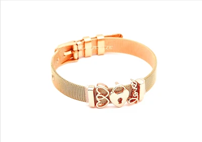   DIJES DESLIZABLES DE MALLA ORO ROSA, CORAZÓN, CERRADURA, PULSERA DE AMOR - TAMAÑO: 6" A 7" Foto 1 de 4