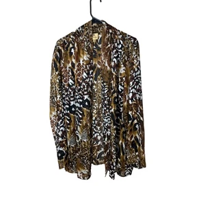 Kasper 2X Animal Print transparenter Chiffon Cardigan vorne offen leichte Bluse Top - Bild 1 von 6