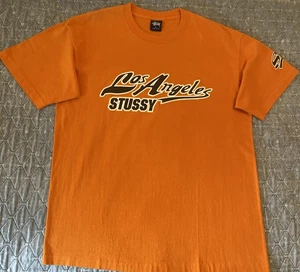 Vintage Los Angles Stussy Tee Shirt Striking Tangerine Colour Size X-LARGE 🔥 - Picture 1 of 6