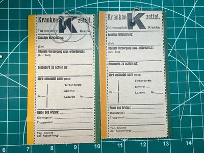 WWI WW1 Imperial German Sick and Wounded Note Tags  x 2 - Image 1 of 3