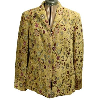 Blazer tapizado floral Sag Harbor cremallera frontal manga larga forrado marrón y vino 16 Foto 1 de 4